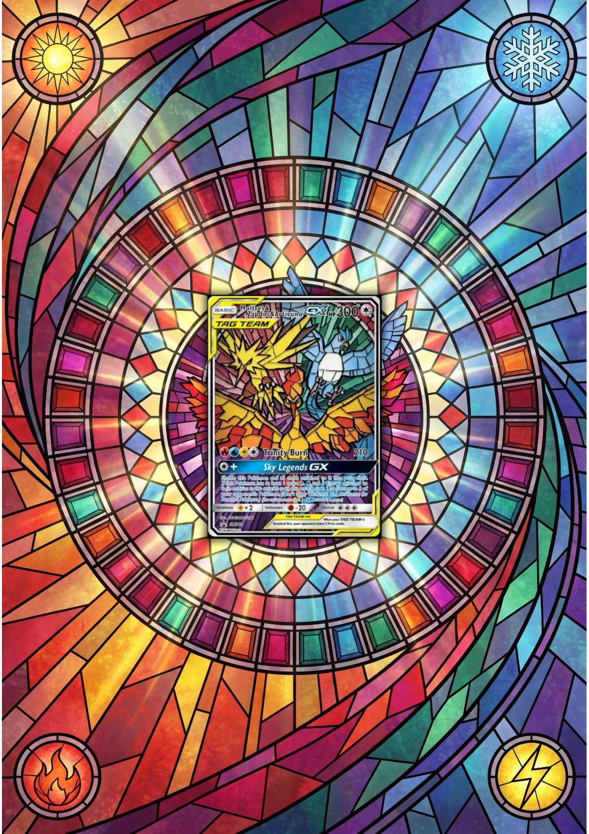 Extended art Stained Glass Birds — Sun & Moon · Frame | CaliffoCustomTCG